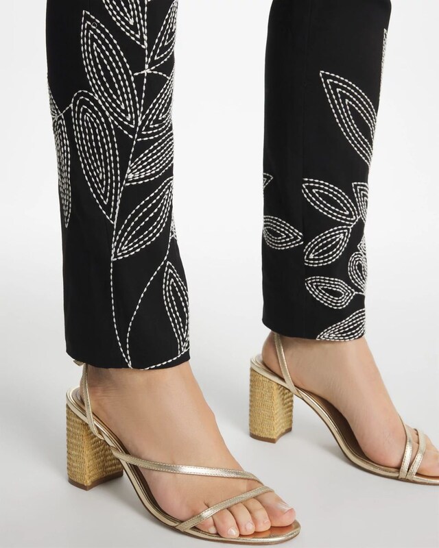 Floral Soutache Brigitte Slim Pull-On Ankle Pants - image 4
